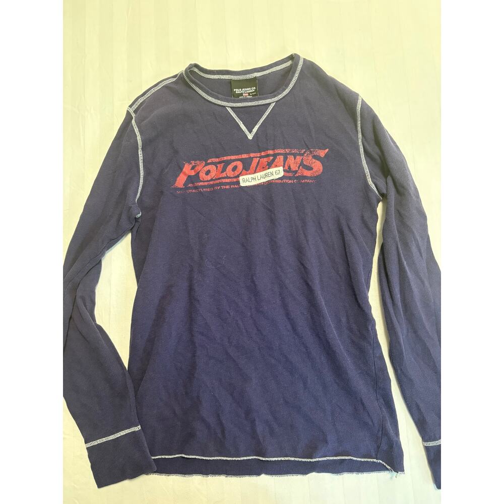 Vintage Polo Jeans Co Ralph Lauren Navy Thermal Long  Shirt Y2K